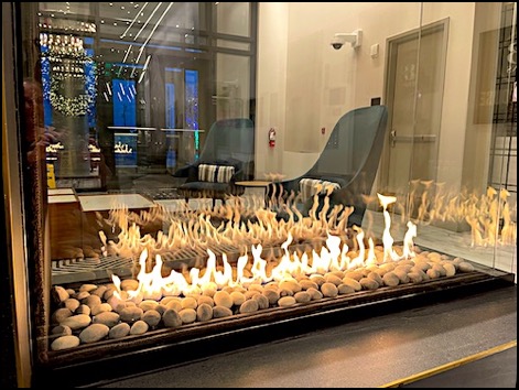 Fireplace fire at Hotel Indigo